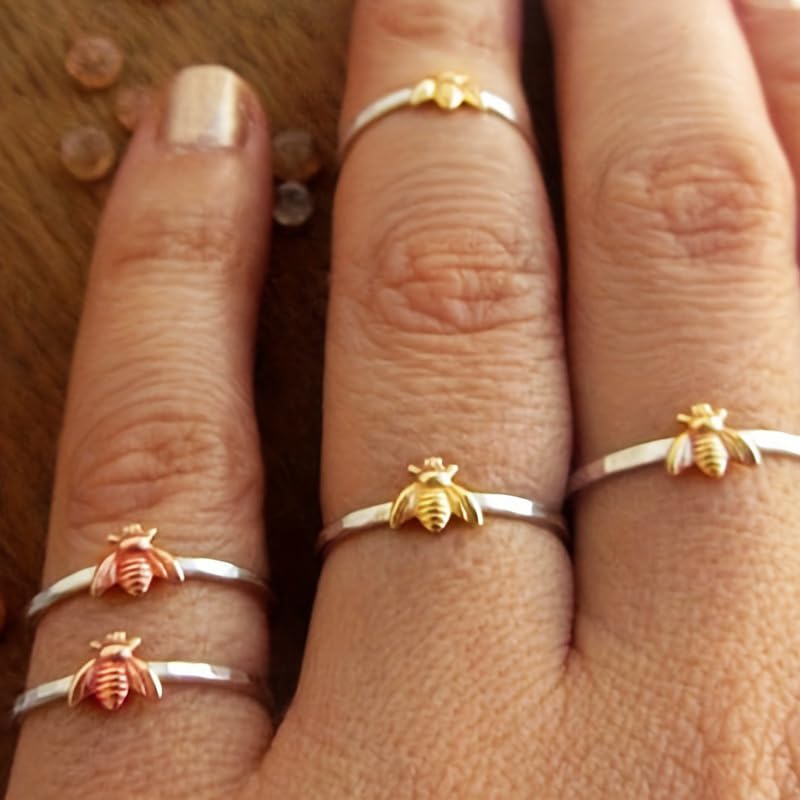Metmejiao Fashion Cute Gold Bee Ring for Women Finger Wrap Around Craft Handmade Animal Lucky Honey Bee Knuckle Ring (7) - Image 2